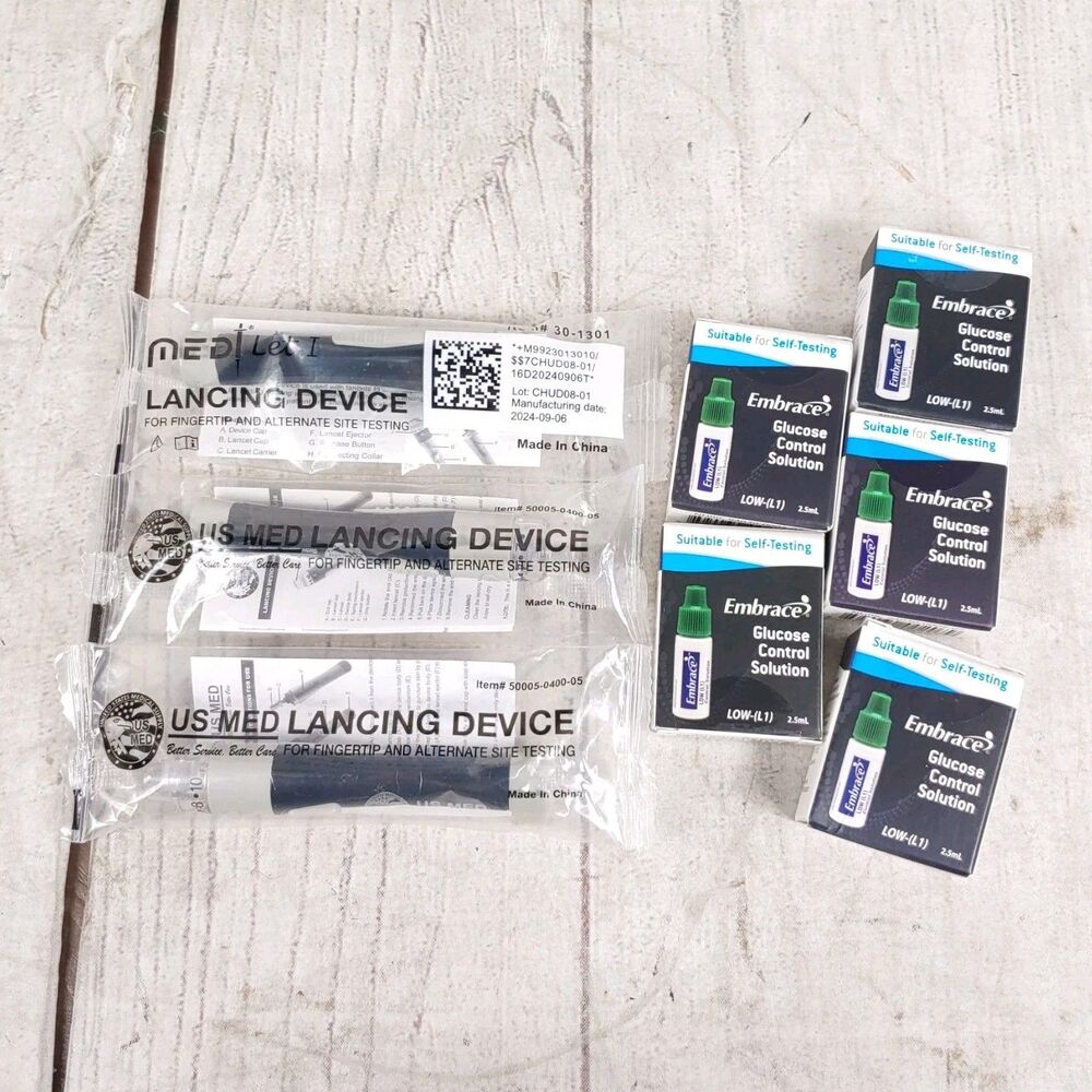 EXPIRED but SEALED - 5x Embrace Blood Glucose Control Solution + LANCING DEVICES